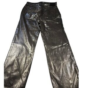 Zara Metallic Silver Coated Wide Leg Jeans Black Denim High Rise Size 10/32